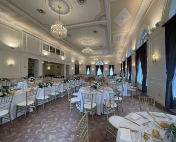 View of Ballroom B set up for wedding reception