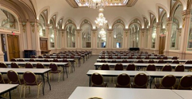 A photo of the Ballroom in the William Pitt Union. 