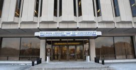 A photo of the Hillman Library. 